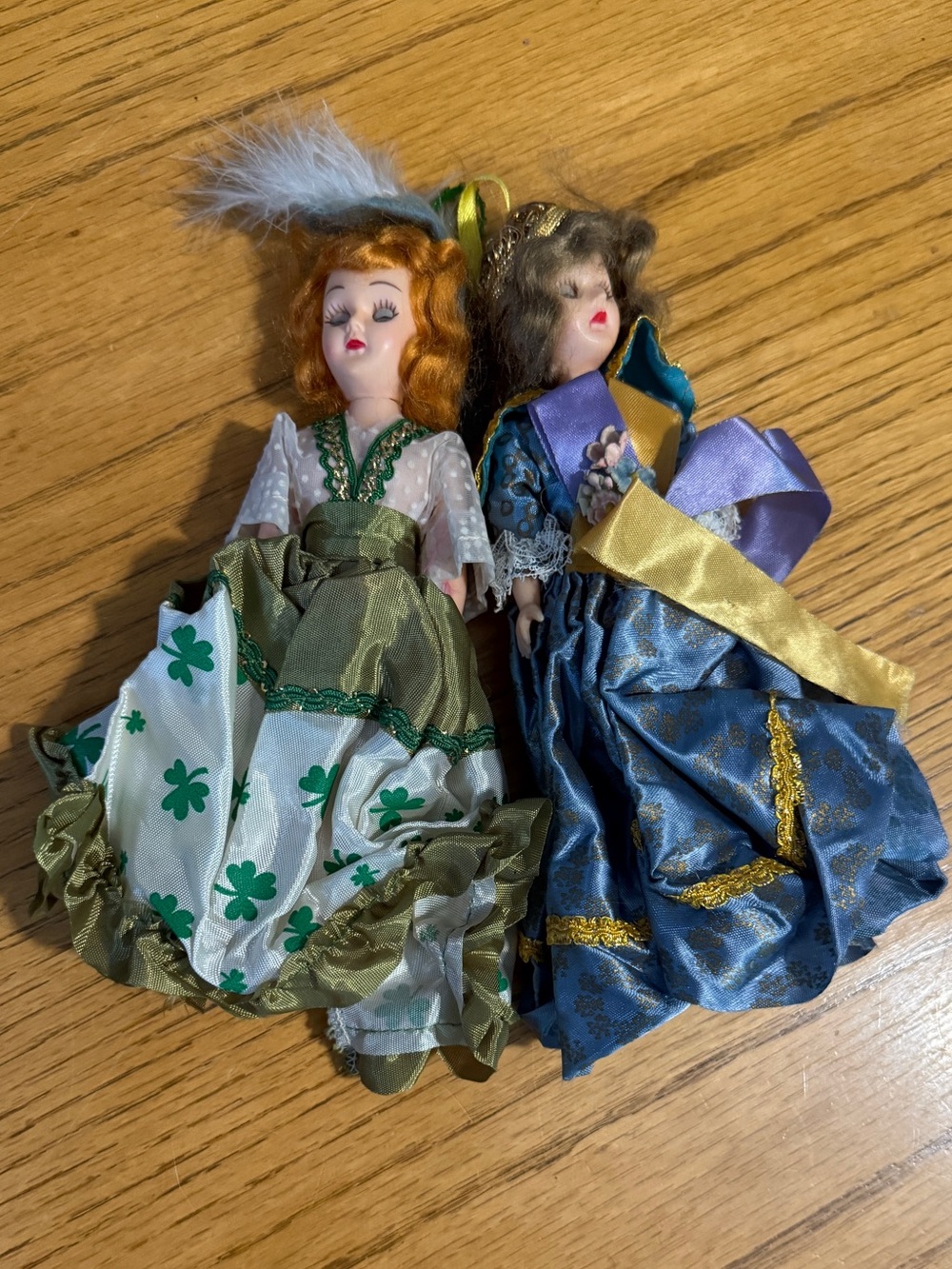 Vintage 1960s Plastic Souvenir Dolls Irish Shamrock & European Princess Lot of 2